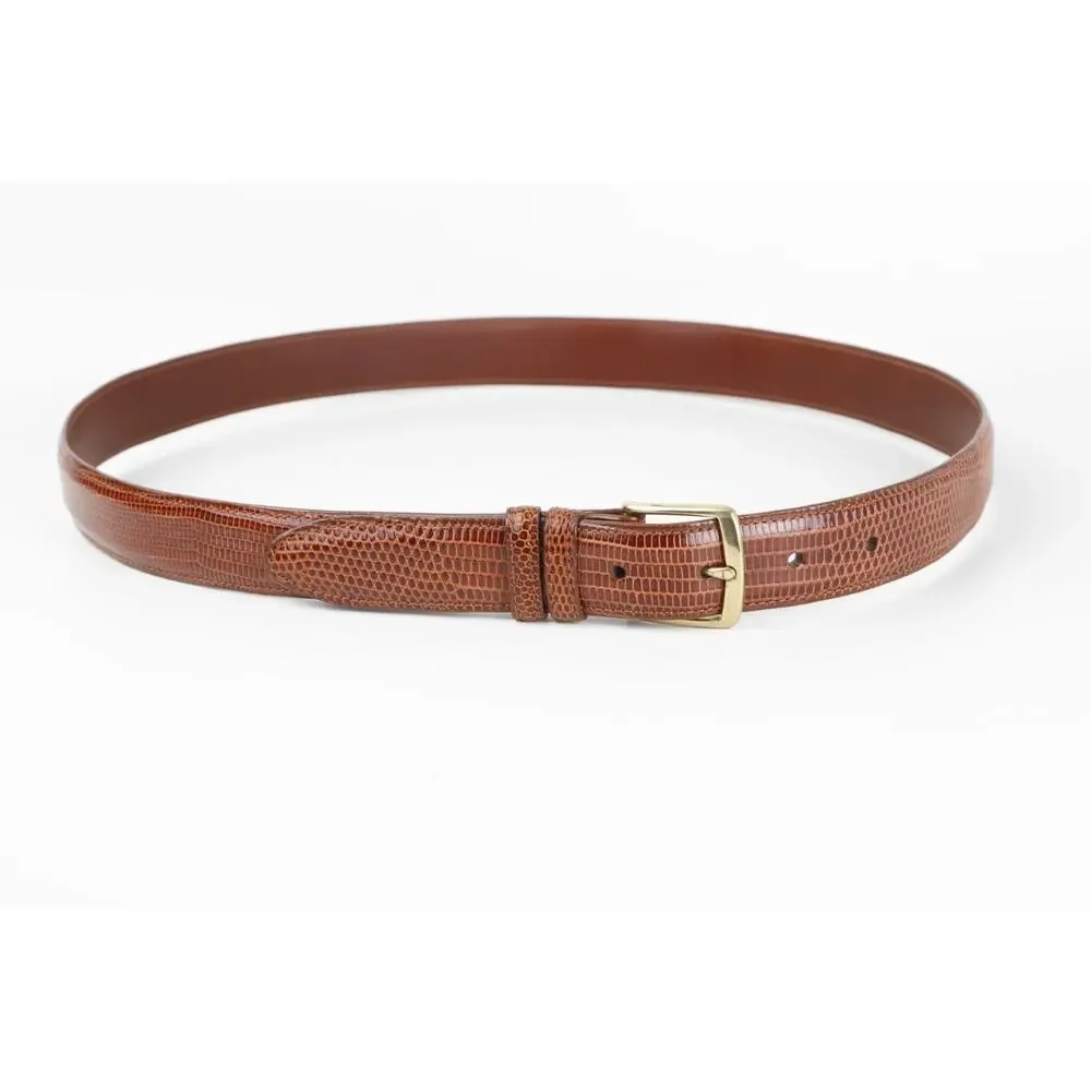Coach Vintage Cognac Brown Lizard Embossed Leather Belt Brass Buckle Size 36 90